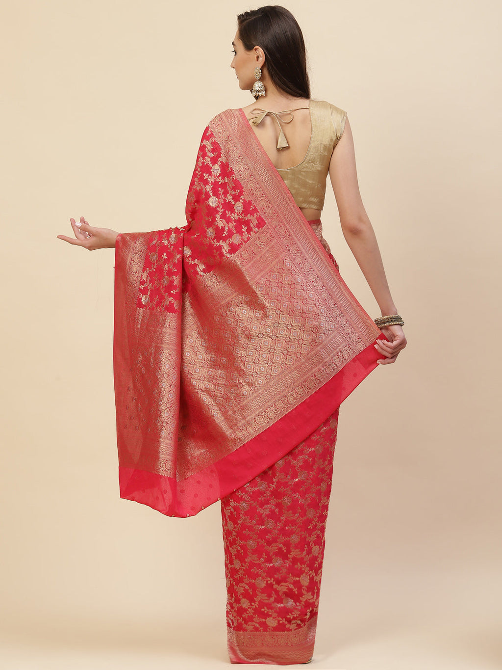 Floral Zari Jaal Georgette Plain Saree