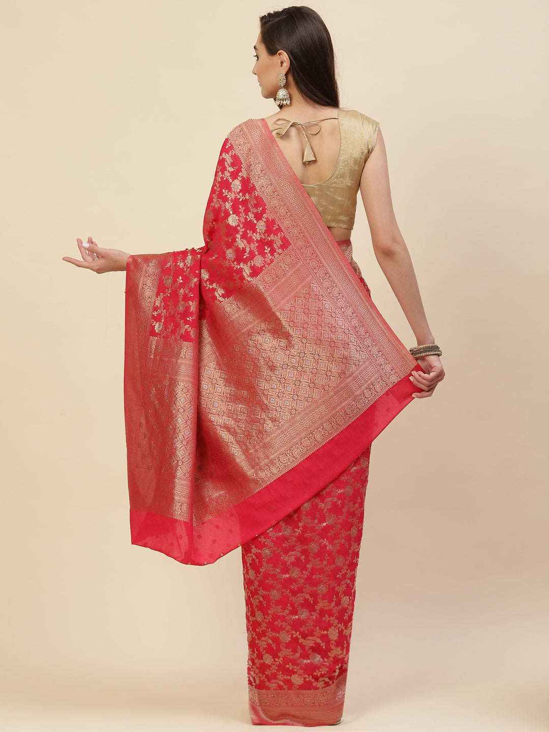 Floral Zari Jaal Georgette Plain Saree