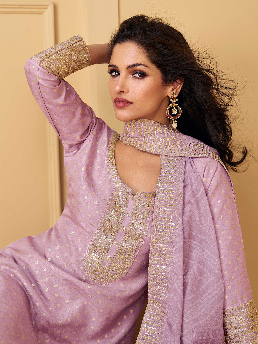 Embroidered Jacquard Silk Kurta With Pant &amp; Dupatta