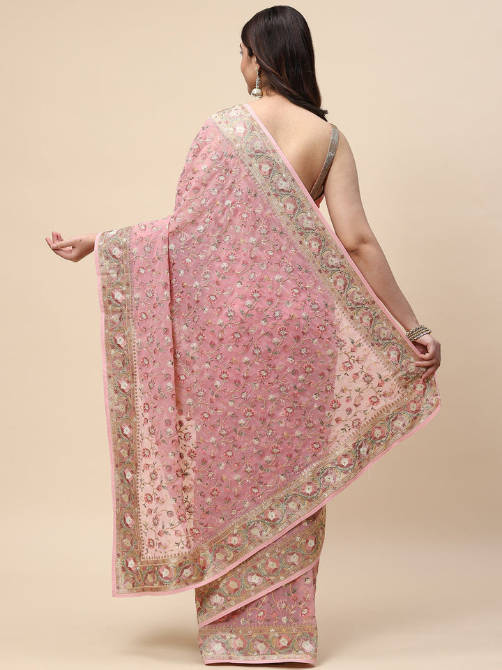 Floral Resham Jaal Embroidered Georgette Saree