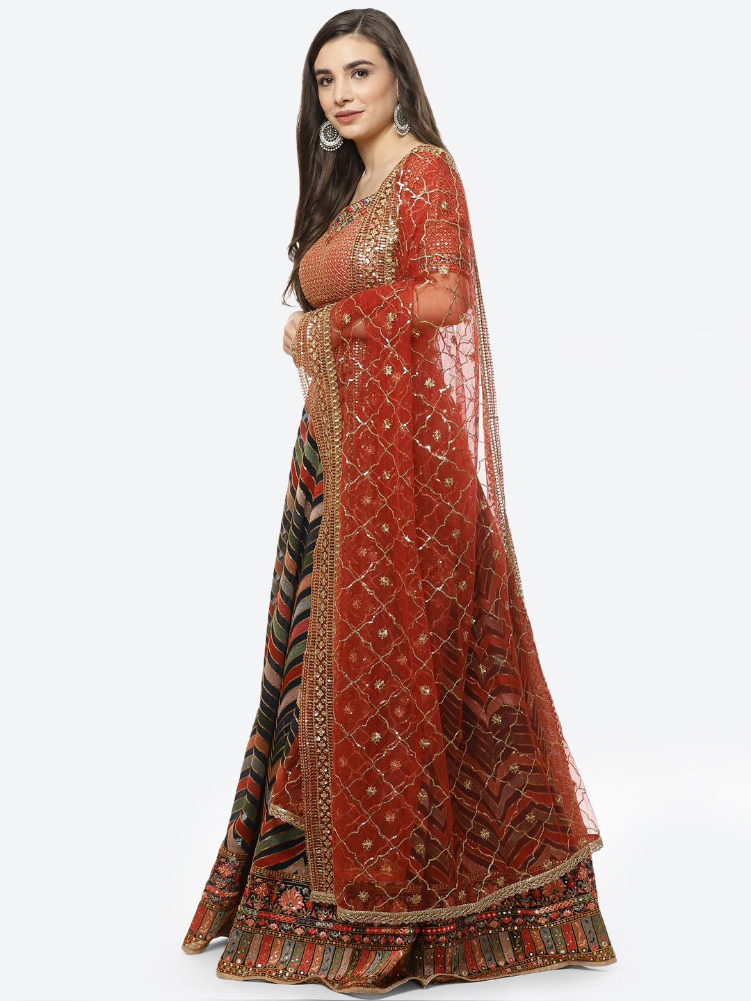 Embroidered Georgette Lehenga With Choli And Dupatta