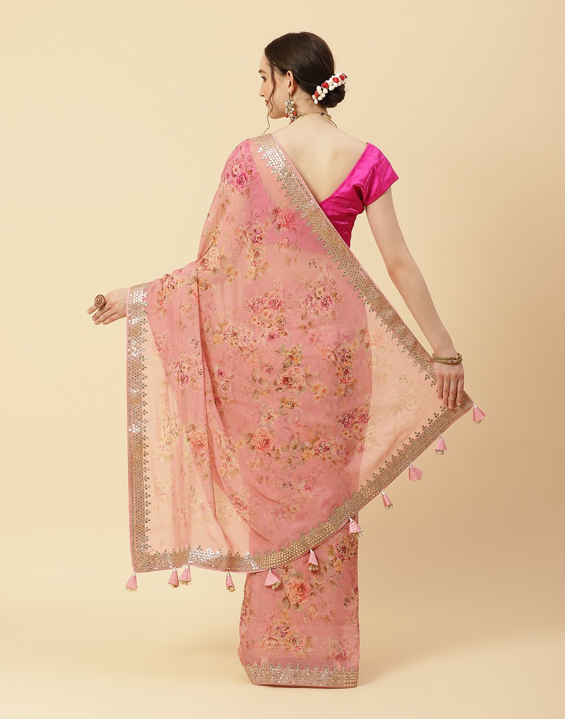 Digital Printed Organza Kora Gota Patti Saree