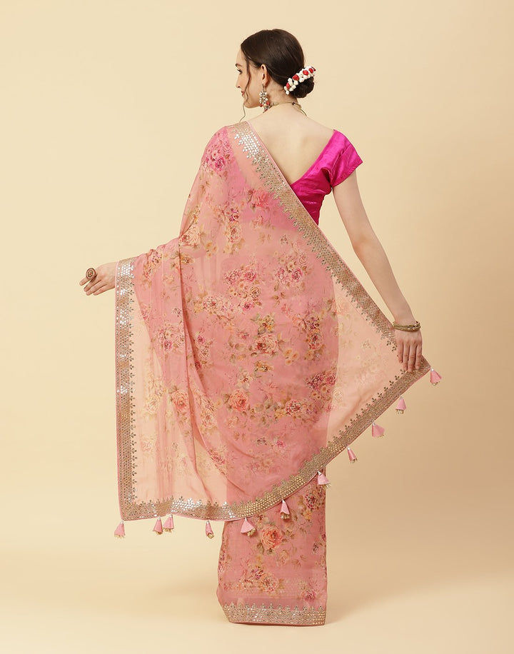 Digital Printed Organza Kora Gota Patti Saree