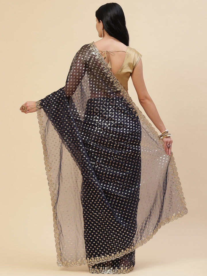 Mirror Embroidered Organza Saree
