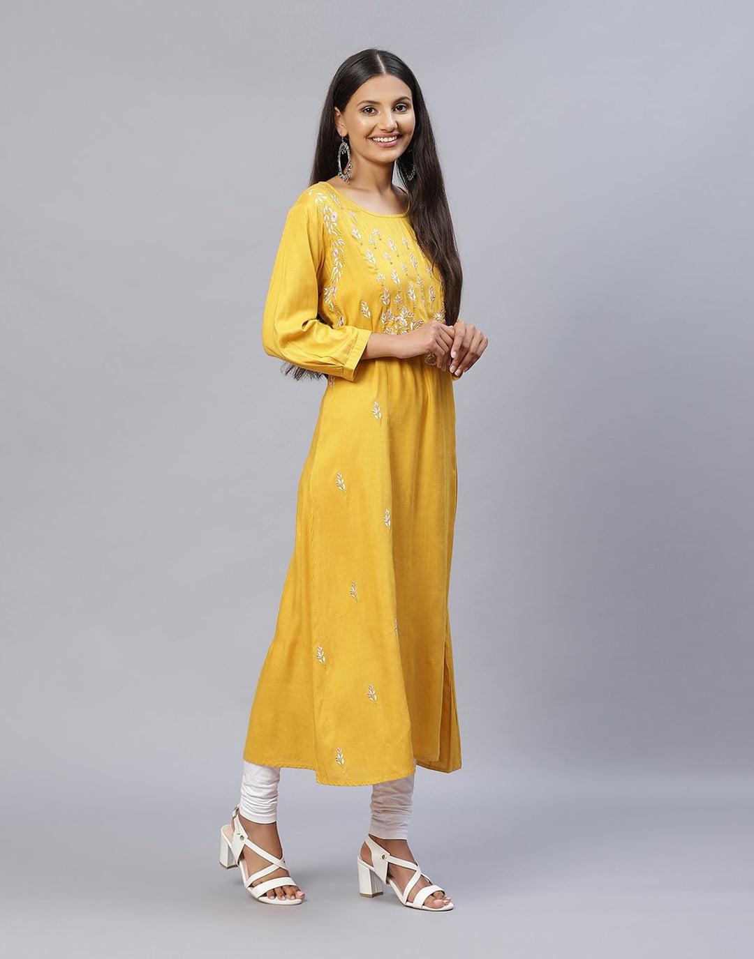 Plain Cotton Kurti With Yoke Embroidery