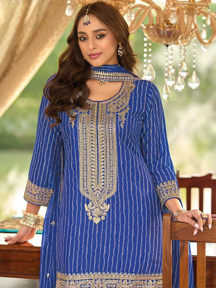Embroidered Chinon Kurti With Gharara &amp; Dupatta