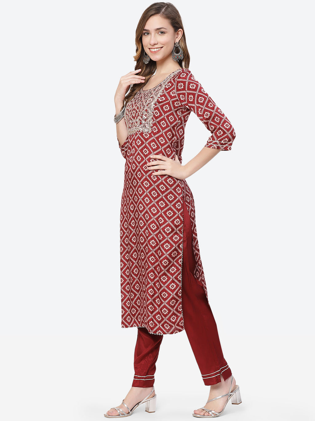 Printed Zari Work Cotton Kurta With Pant