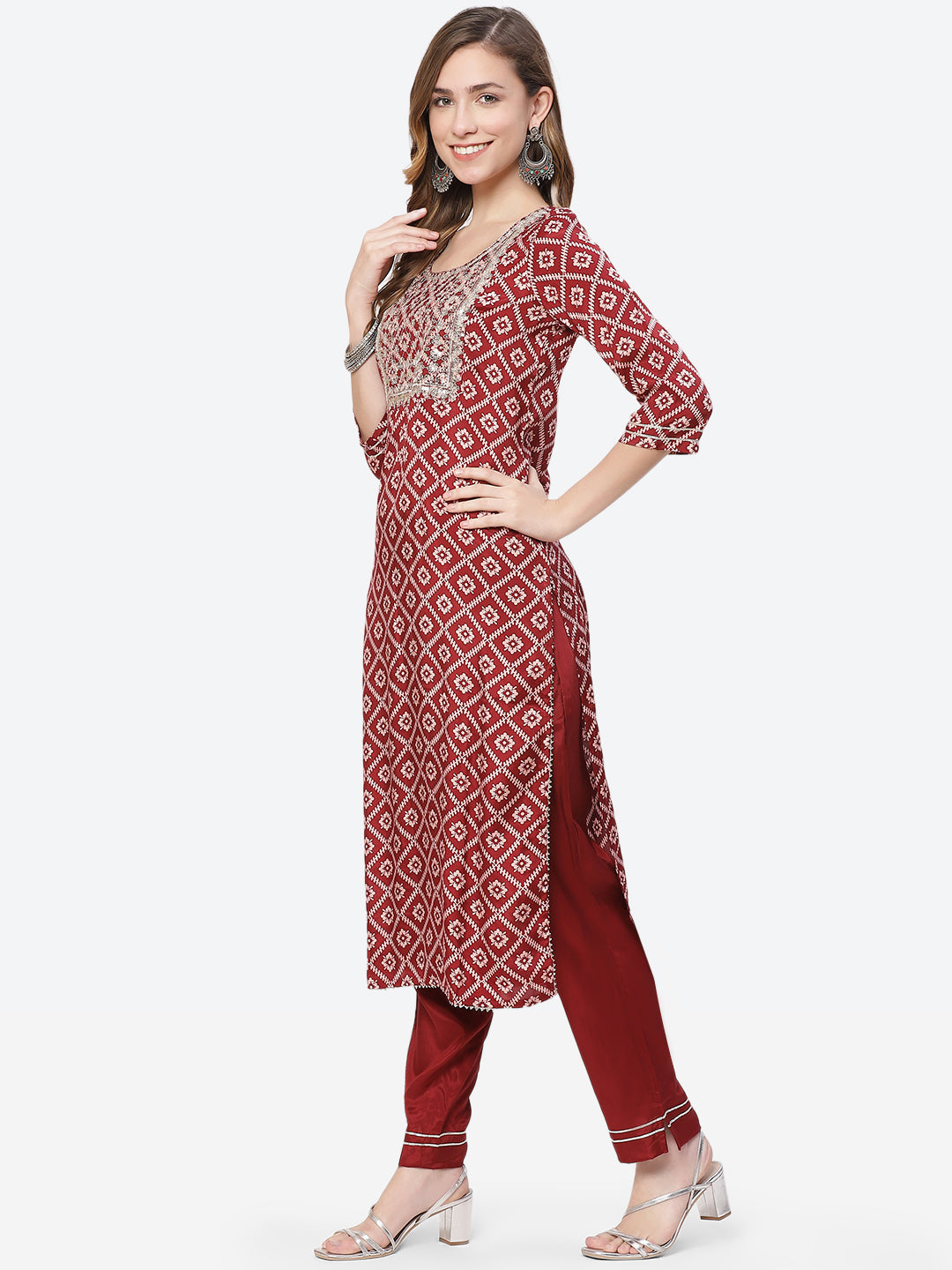Printed Zari Work Cotton Kurta With Pant