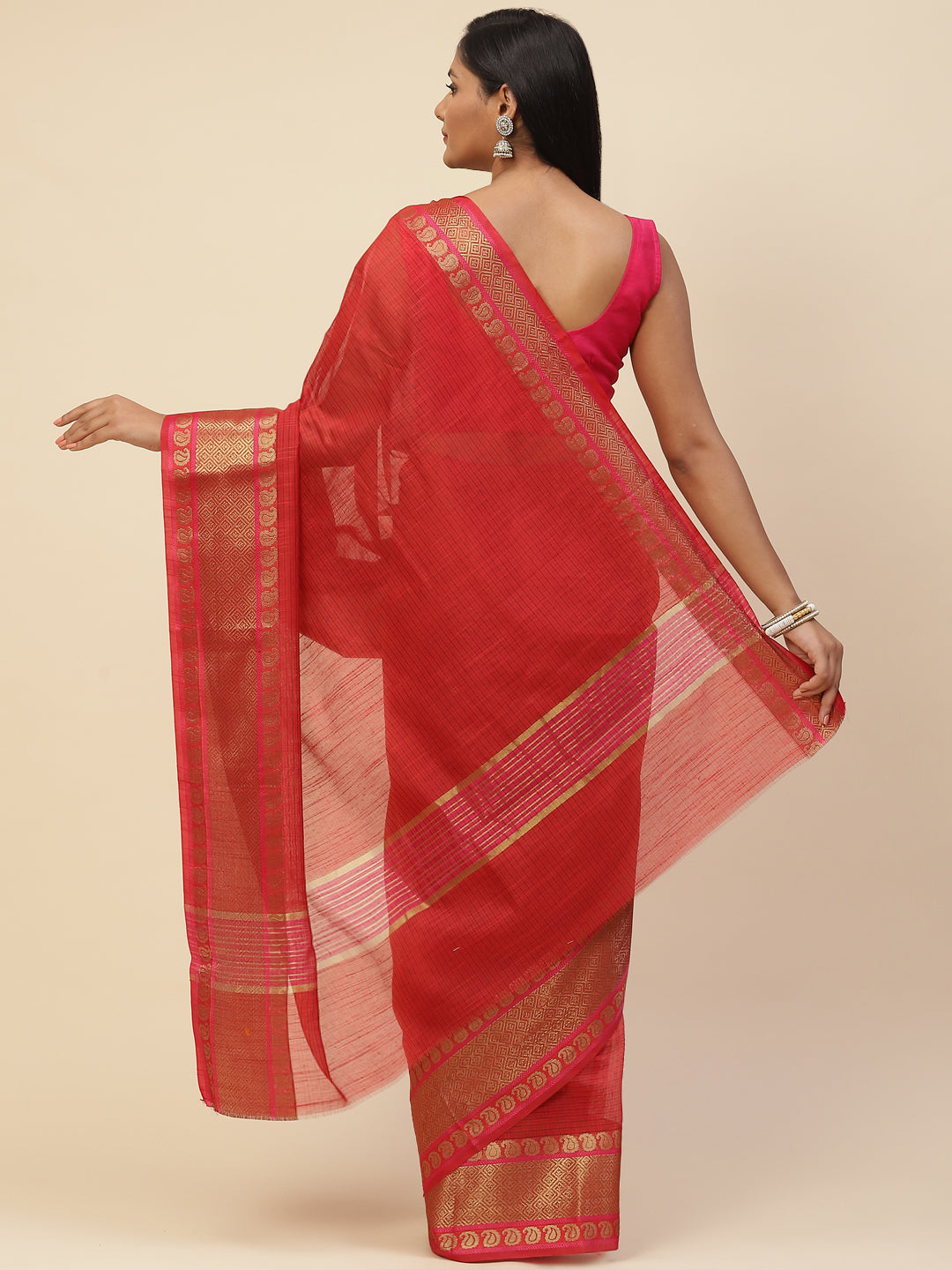 Plain Zari Border Cotton Woven Saree