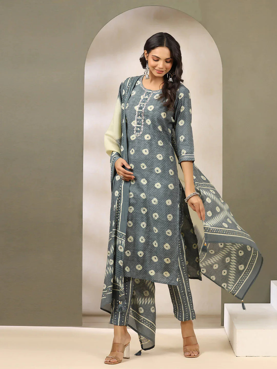 Printed Muslin Kurta With Pants &amp; Dupatta