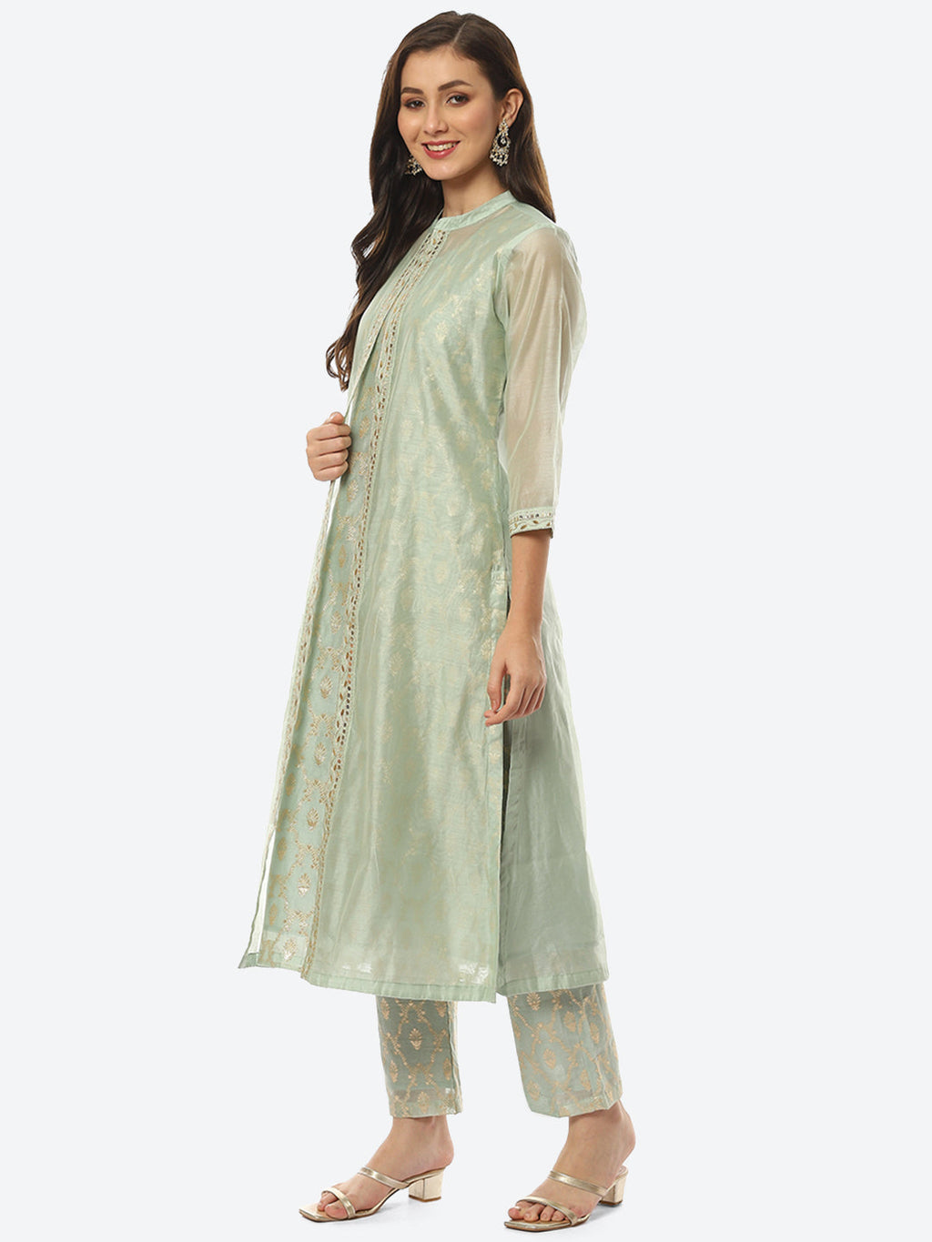 Embroidered Neck Chanderi Kurta With Palazzo
