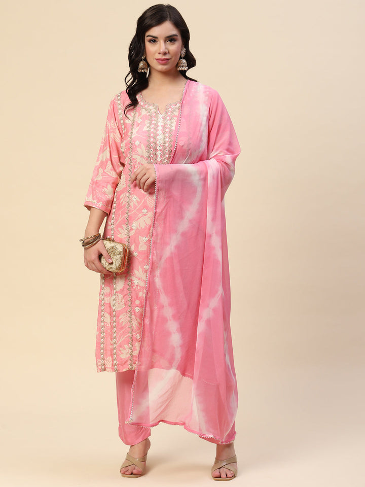 Printed Booti Cotton Kurta With Pants &amp; Dupatta