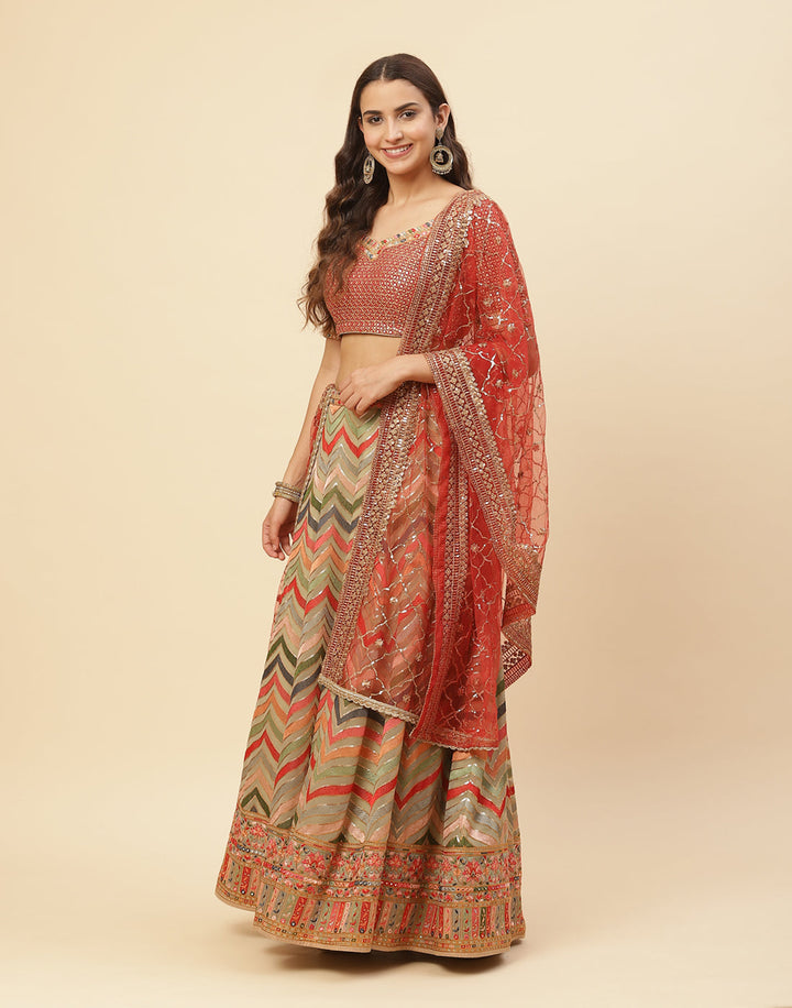 Embroidered Georgette Lehenga With Choli And Dupatta