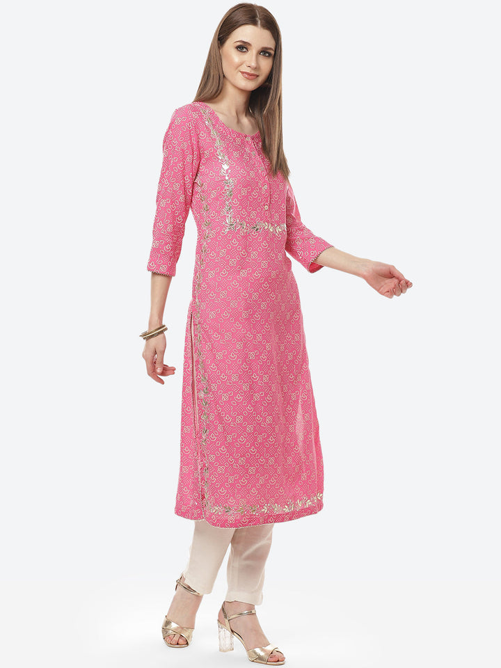 Printed Gota Work Cotton Muslin Kurti