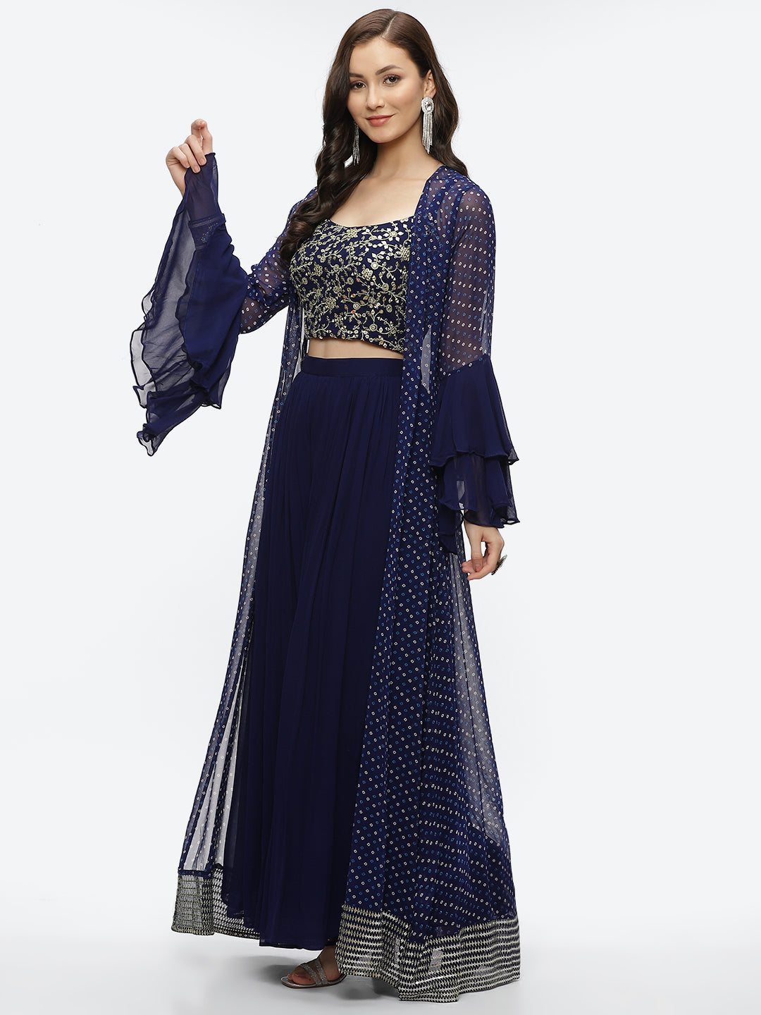 Bandhani Printed Georgette Choli With Jacket & Palazzo