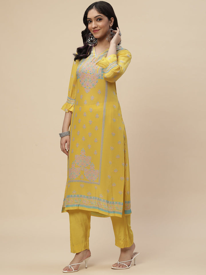 Sequin Printed Crepe Kurta With Pants