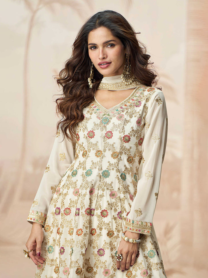 Embroidered Georgette Kurti With Sharara &amp; Dupatta