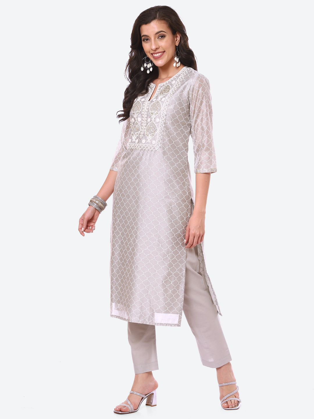 Sequence Work Printed Chanderi Kurta With Pant