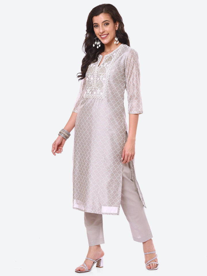 Sequence Work Printed Chanderi Kurta With Pant