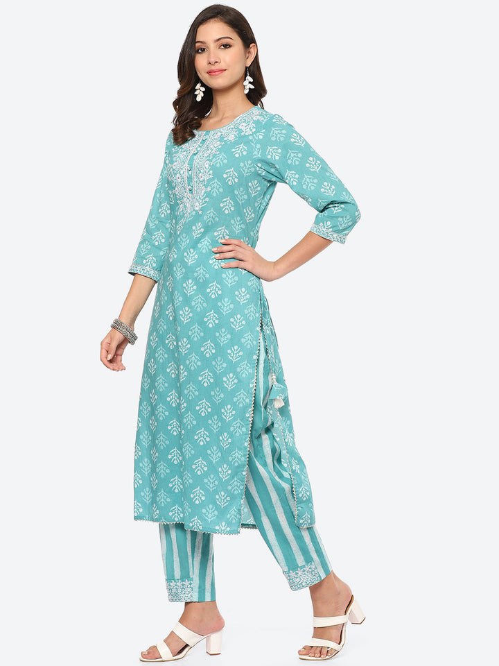 Sequin Work Printed Cotton Kurta With Pant