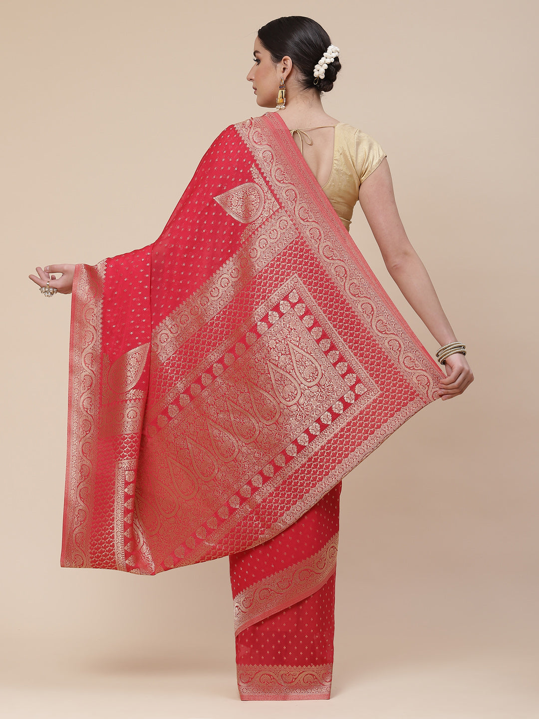 Booti Work Georgette Plain Saree