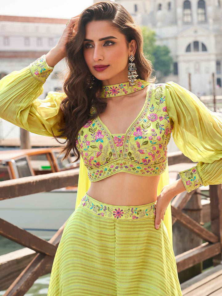 Embroidered Art Silk Choli With Gharara &amp; Dupatta