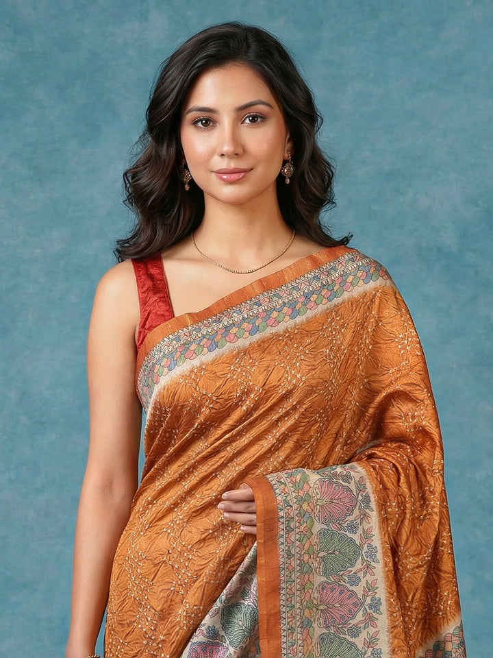 Printed Tussar Silk Saree