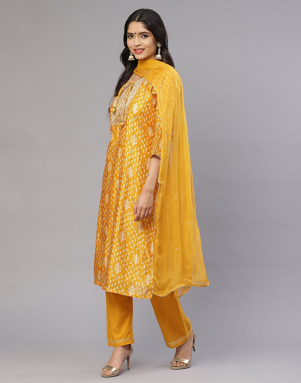Hot pink and Mustard Cotton Chanderi Salwar Kameez