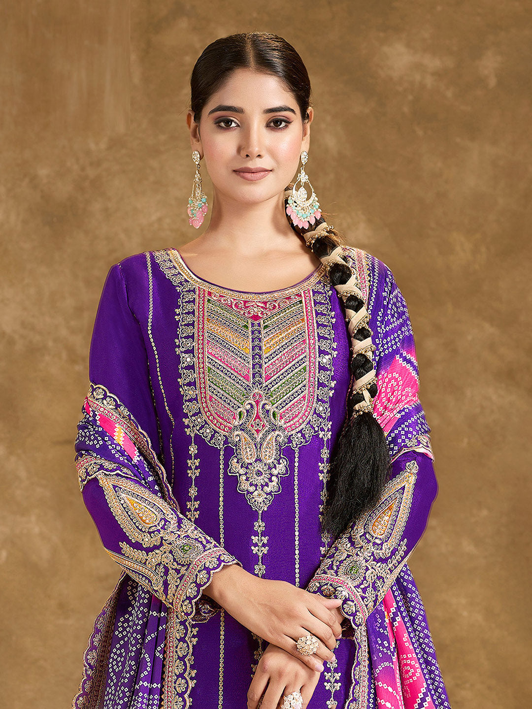 Embroidered Chinon Kurti With Patiala Salwar &amp; Dupatta