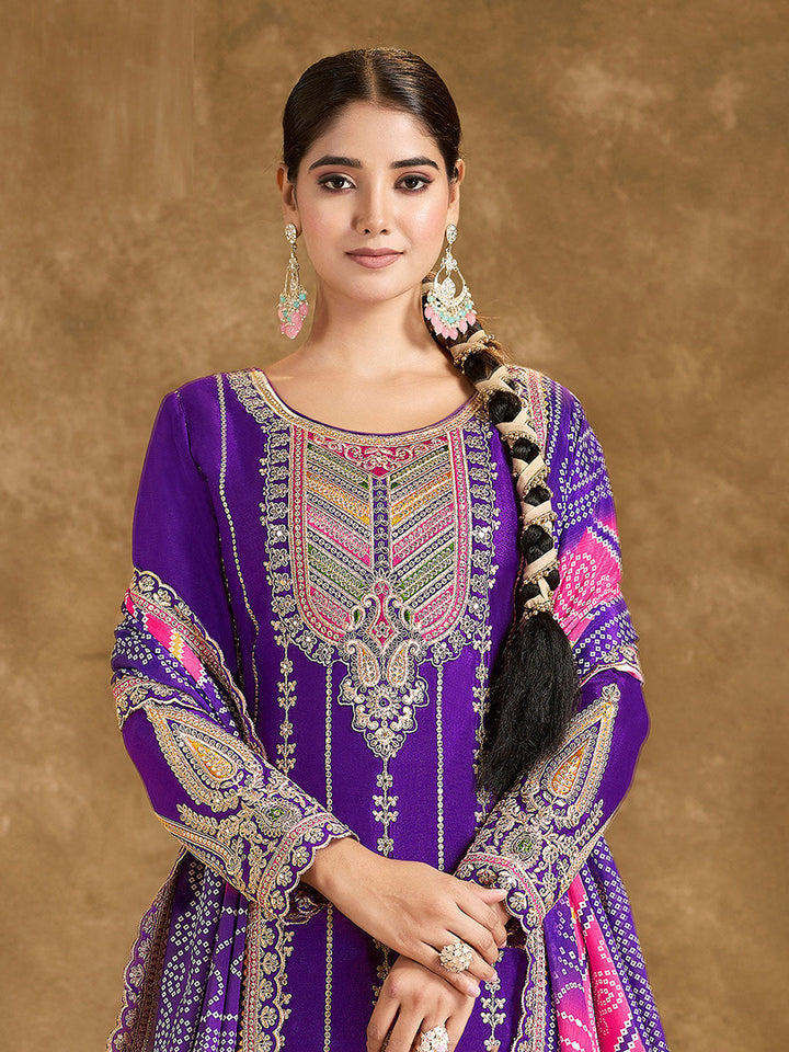 Embroidered Chinon Kurti With Patiala Salwar &amp; Dupatta
