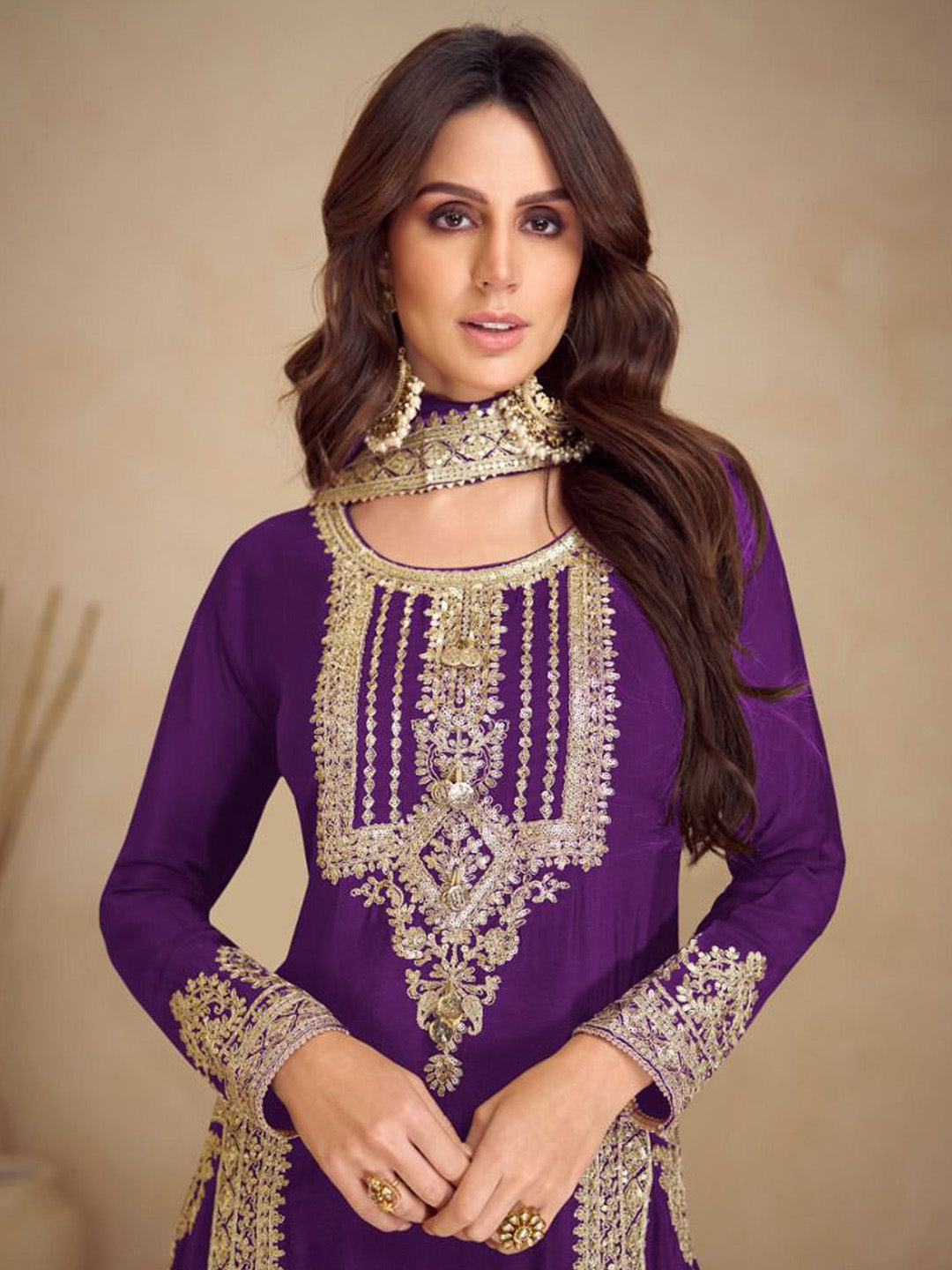 Embroidered Chinon Kurta With Pant &amp; Dupatta