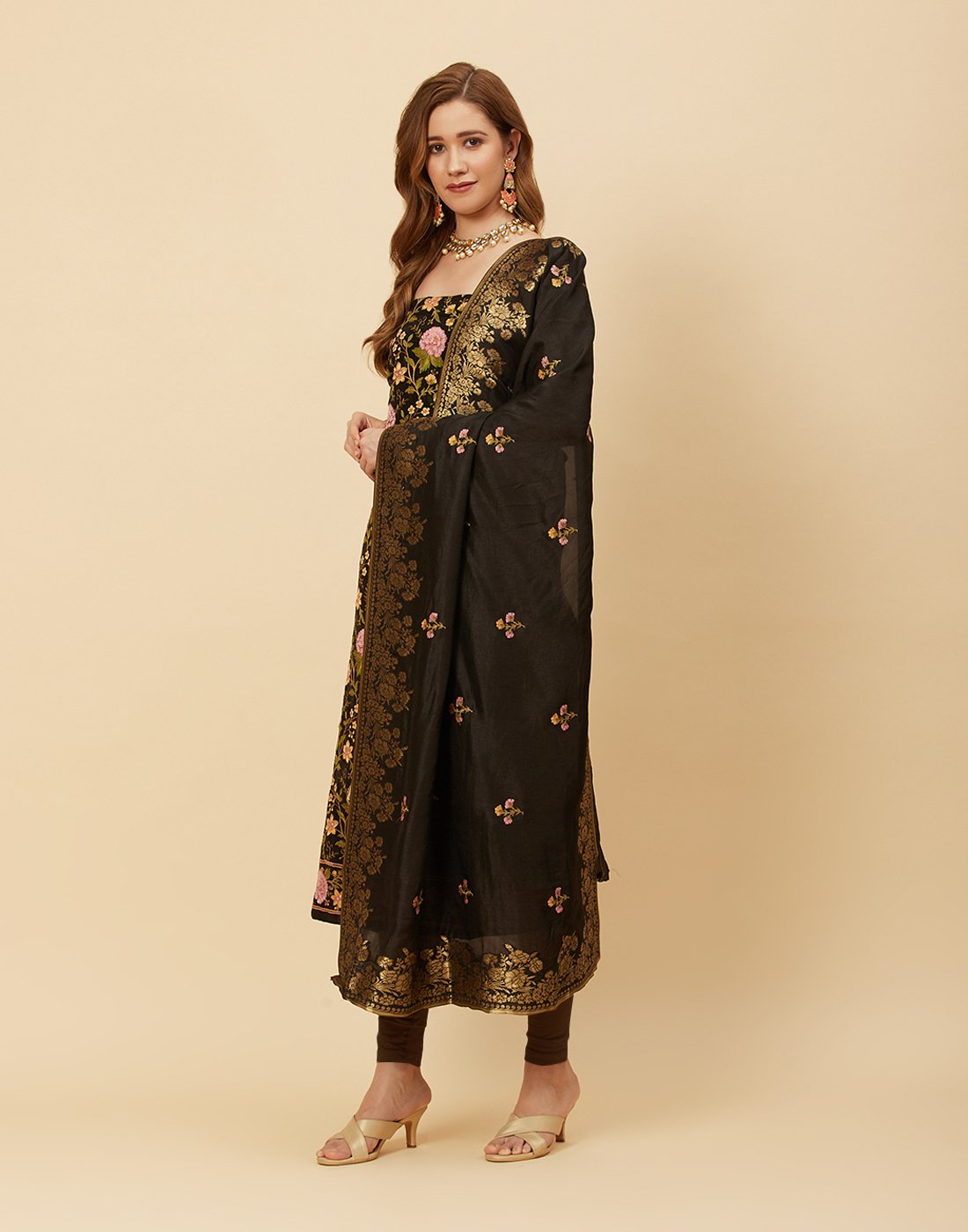 Embroidered Art Handloom Dupion Suit Piece With Banarasi Dupatta