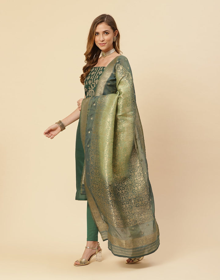 Embroidered AChanderi Suit Piece With Chanderi Banarasi Dupatta