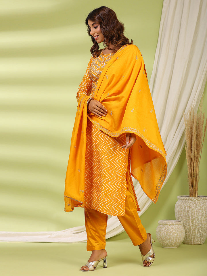 Printed Muslin Kurta With Pants &amp; Dupatta