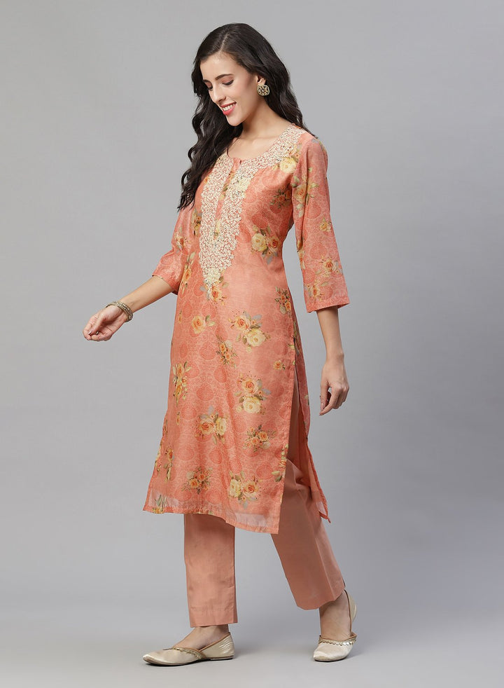Printed Chanderi Kurti With Pant