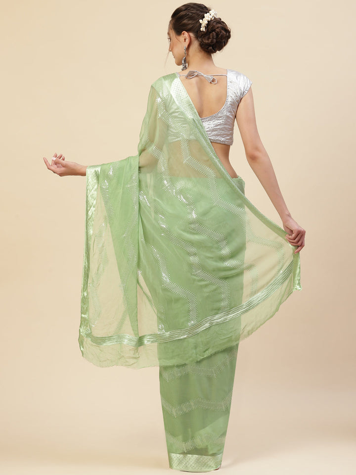 Sequin Embroidered Chiffon Plain Saree