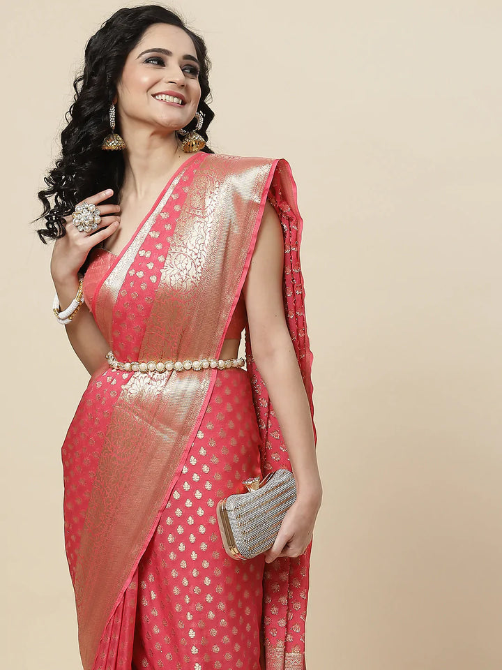 Zari Booti Georgette Plain Saree