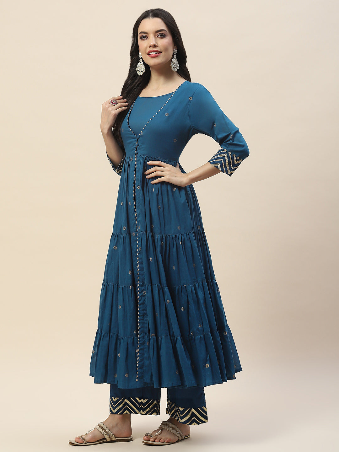 Printed Cotton Anarkali Kurta With Pants