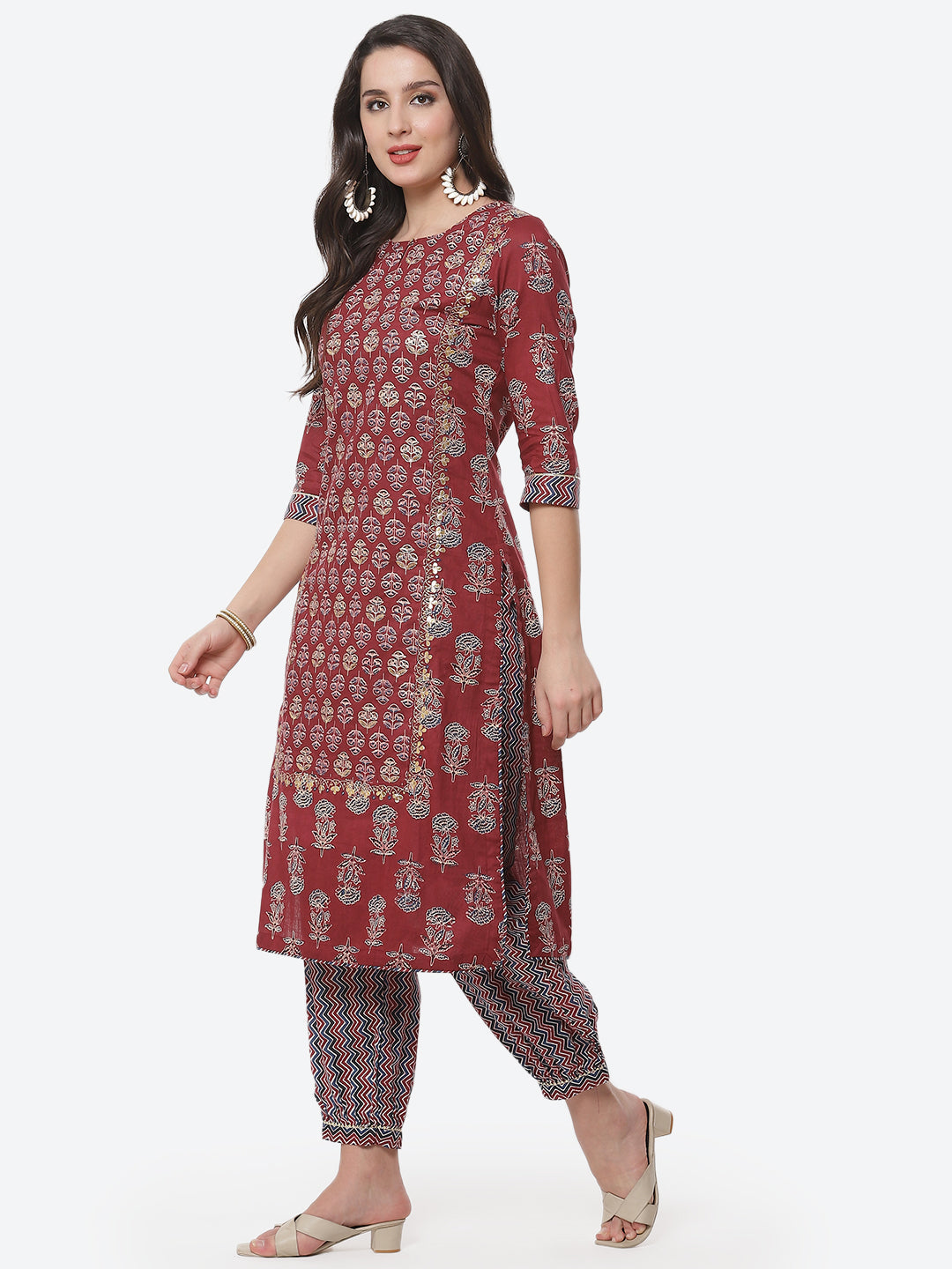 Booti Sequence Cotton Kurti With Afghani Pant