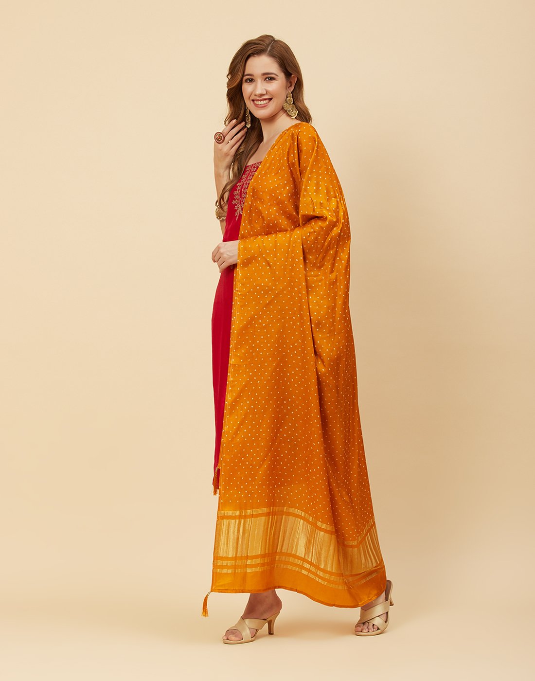 Embroidered Art Haandloom Dupion Suit Piece With Dupatta