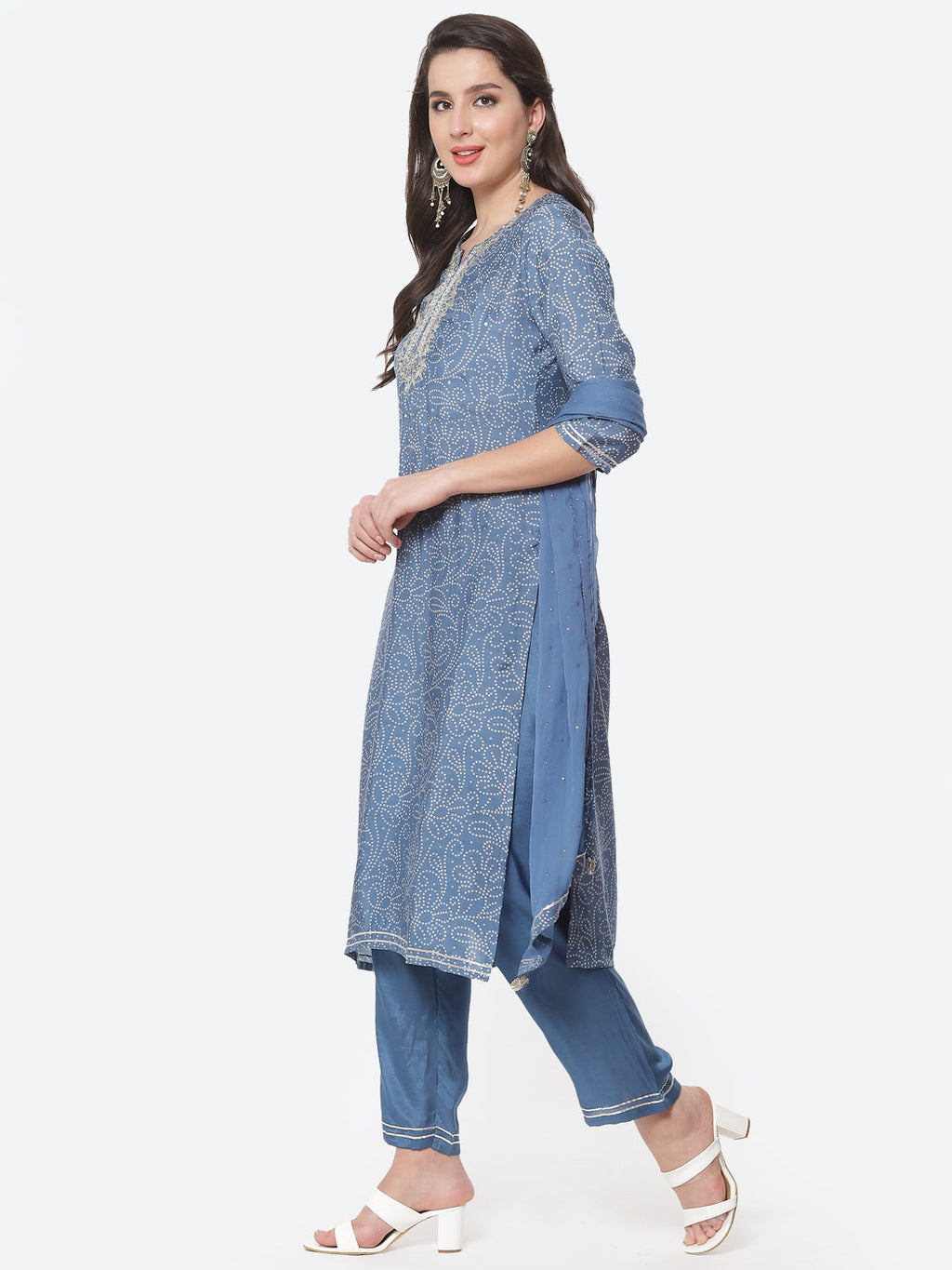 Bandhani Printed Cotton Muslin Stitched Salwar Kameez With Chiffon Dupatta