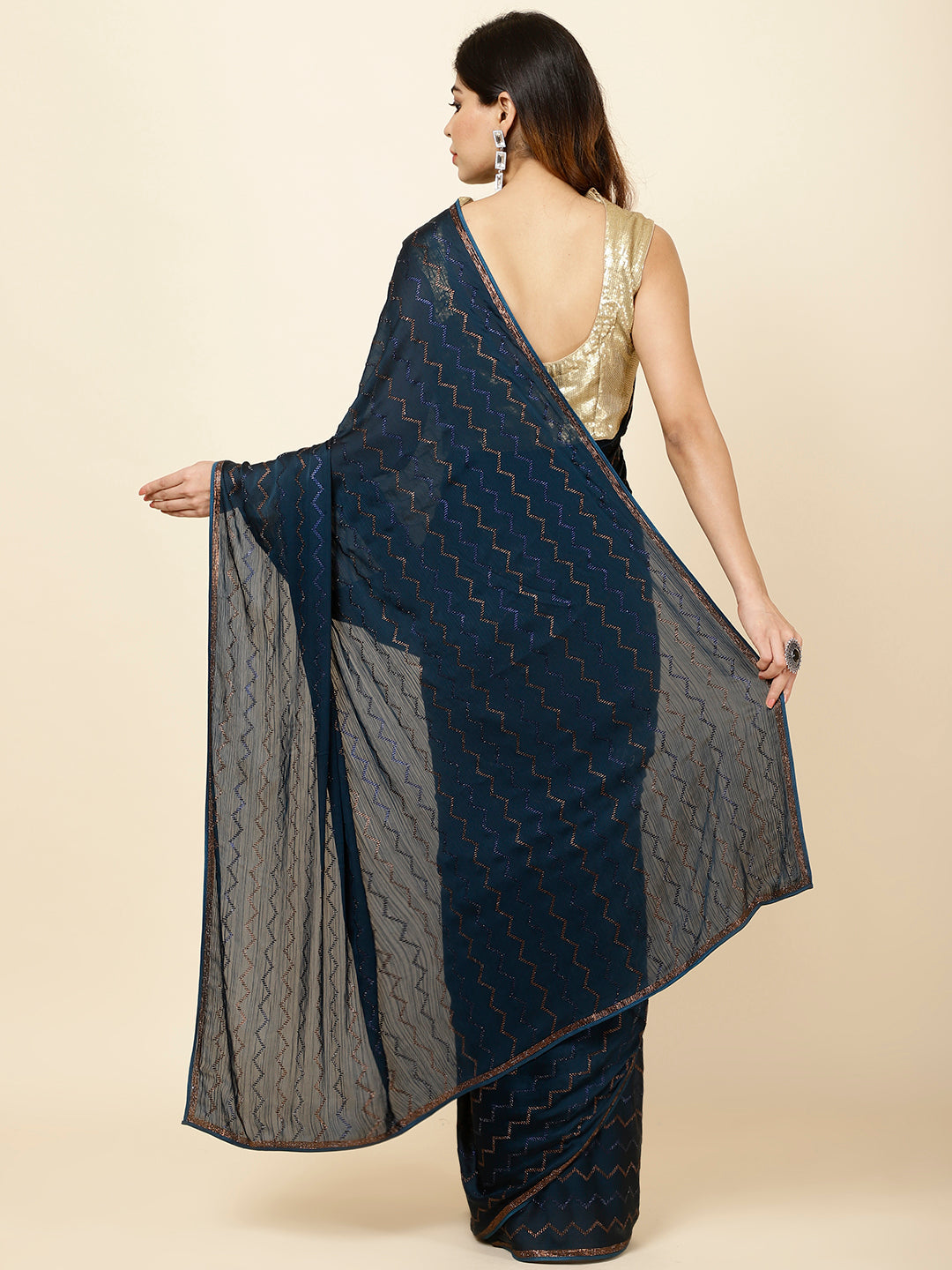 Stone Embroidered Chiffon Saree