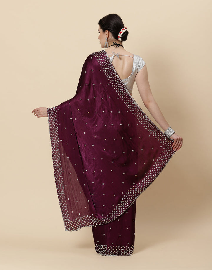 Stone Booti Pure Satin Embroided Saree