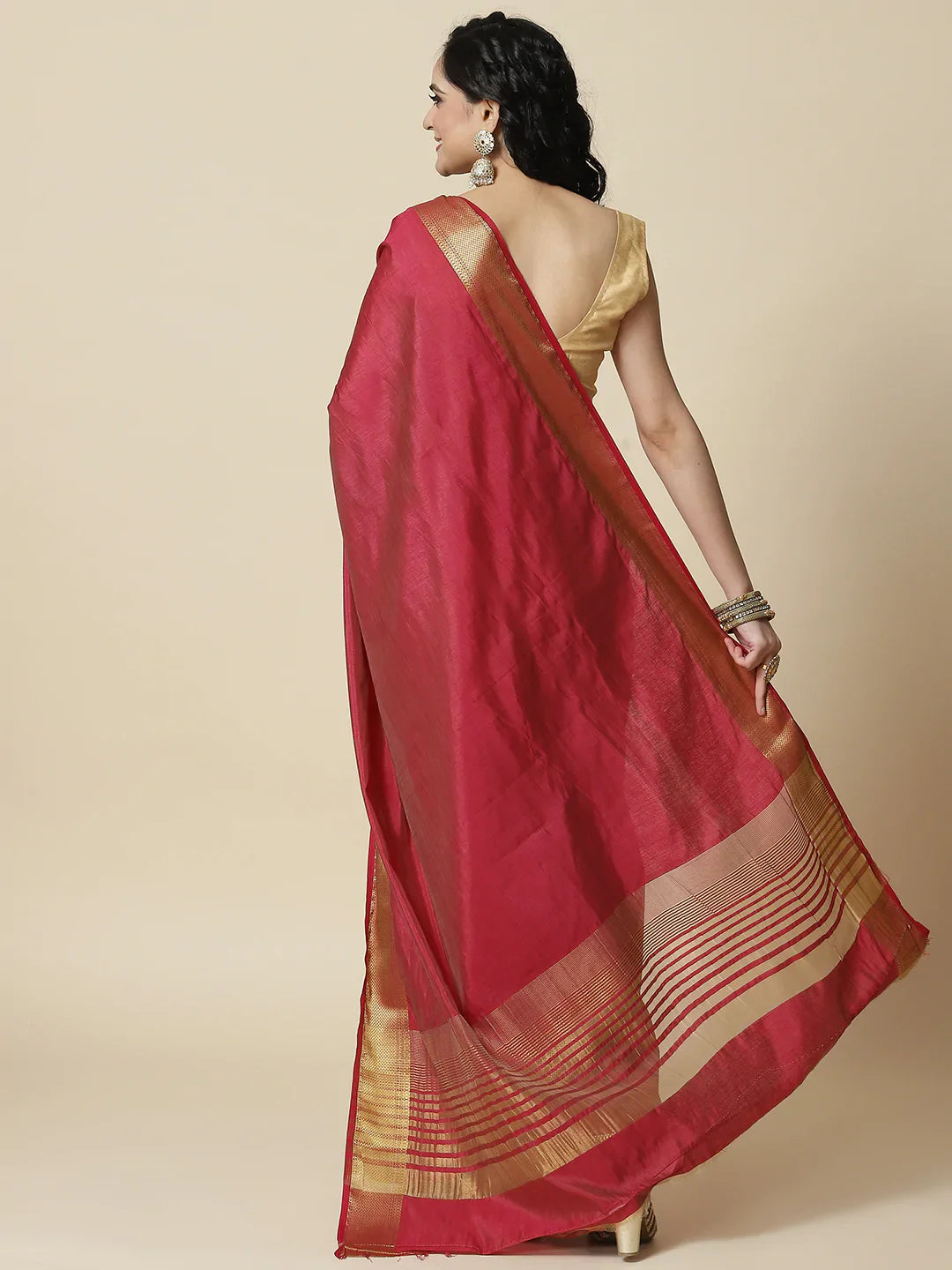 Plain Zari Border Handloom Woven Saree