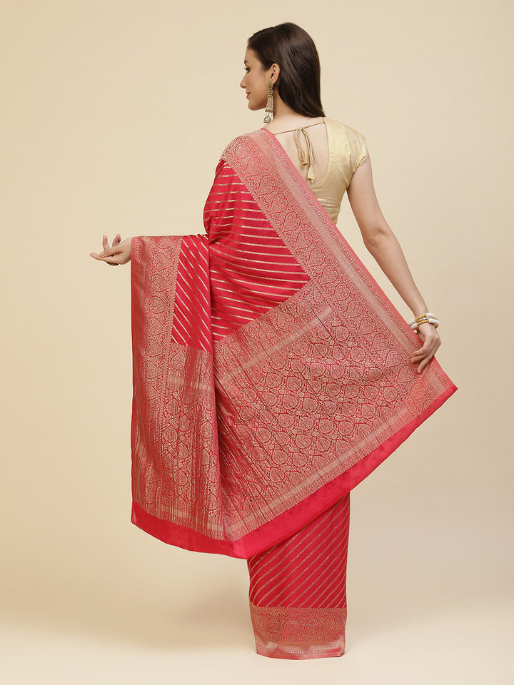 Stripes Zari Jaal Crepe Woven Saree