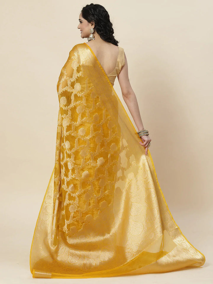 Floral Zari Jaal Organza Plain Saree