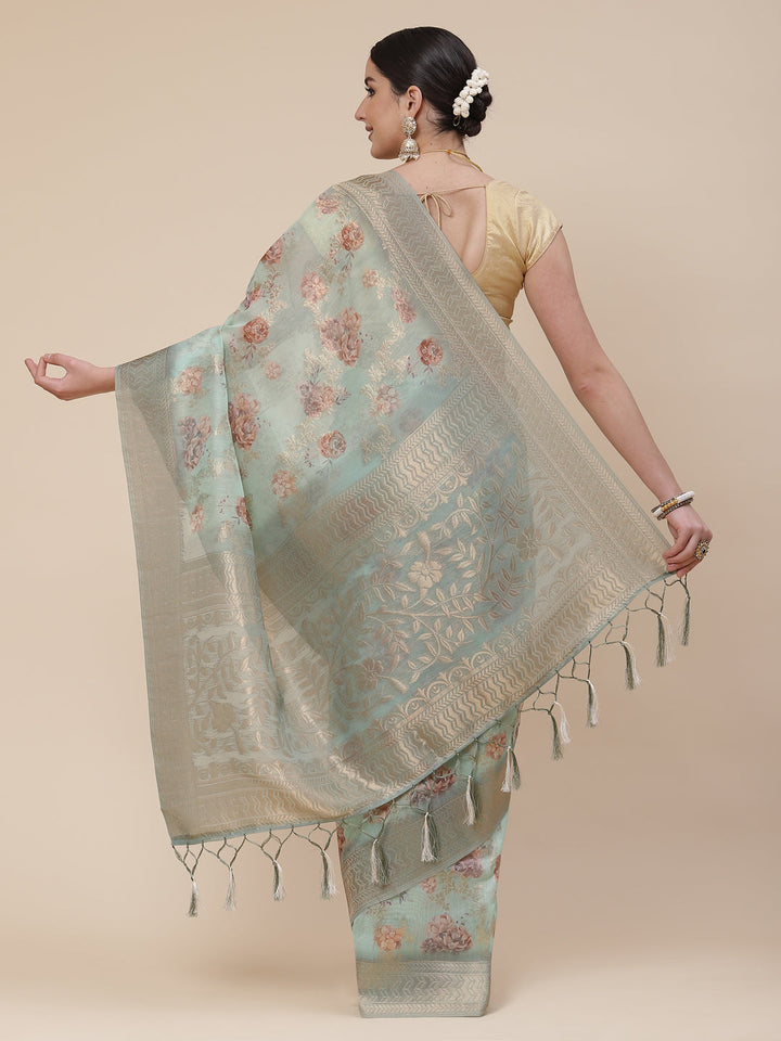 Floral Digital Printed Banarasi Pallu Cotton Saree