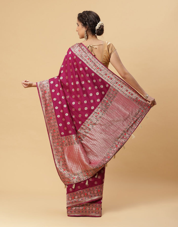 Woven Banarasi Saree With Zari Booti Border