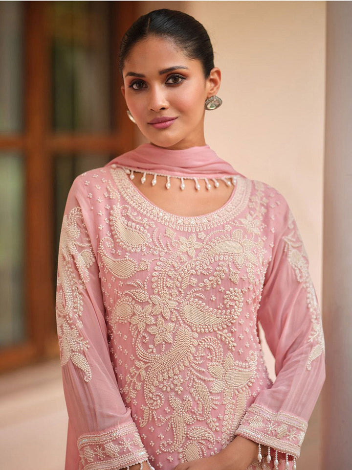 Embroidered Georgette Kurti With Pant &amp; Dupatta