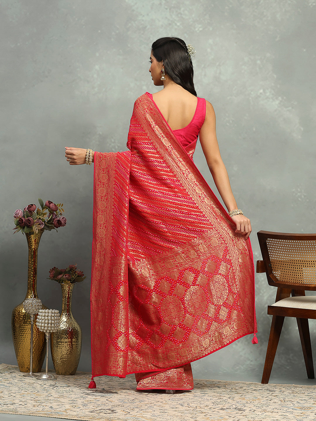 Bandhani Woven Design Georgette Saree